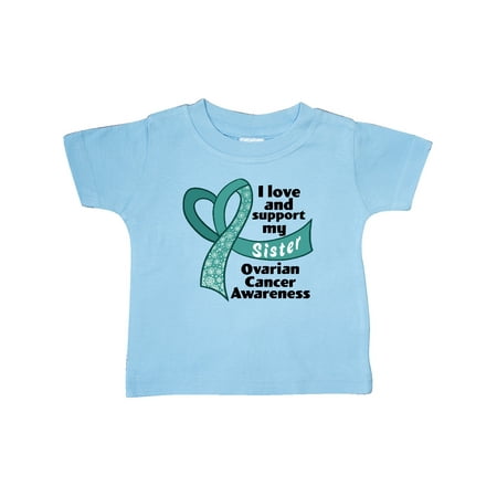 

Inktastic I Love and Support My Sister Ovarian Cancer Awareness Gift Baby Boy or Baby Girl T-Shirt
