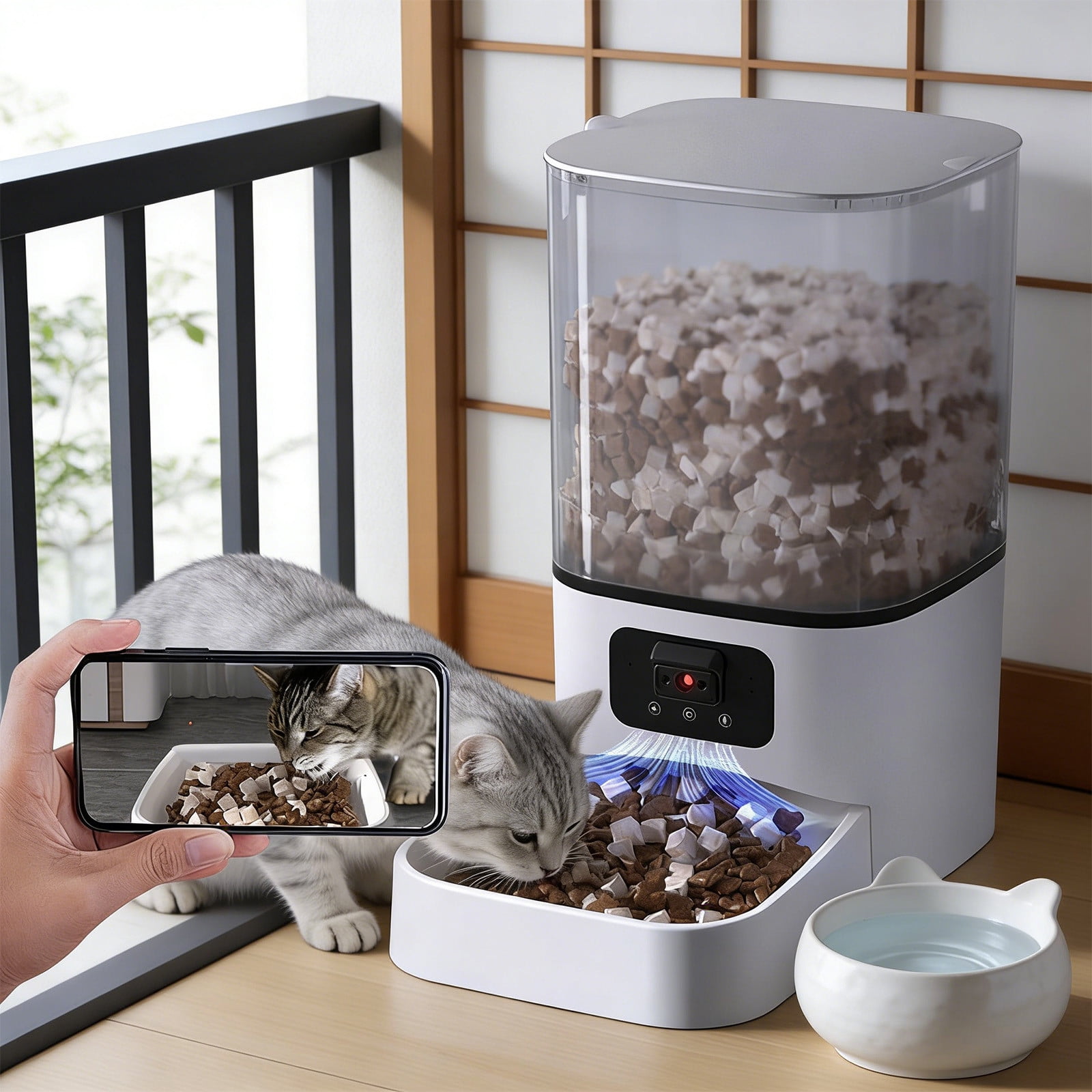 WiFi Automatic Feeder, Disassembly Cat Dog Feeders with APP Remote Portion Control, 6L Timed Cat Food Dispenser for Cat Dog (with Camera)