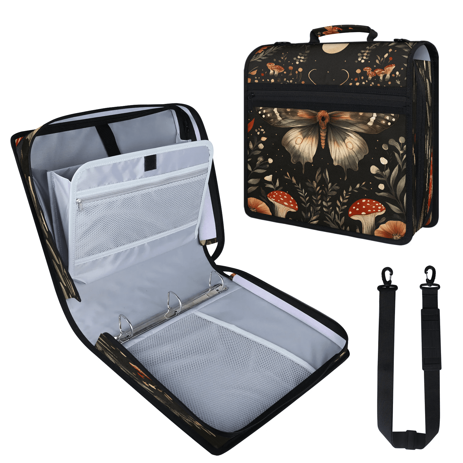Herdesigns Butterflies Zipper Binder with Shoulder Strap, Waterproof 1.5 Inch 3 D-Ring Binder Organizer Bag, Fits 13 Inch Laptop for Work, Animal