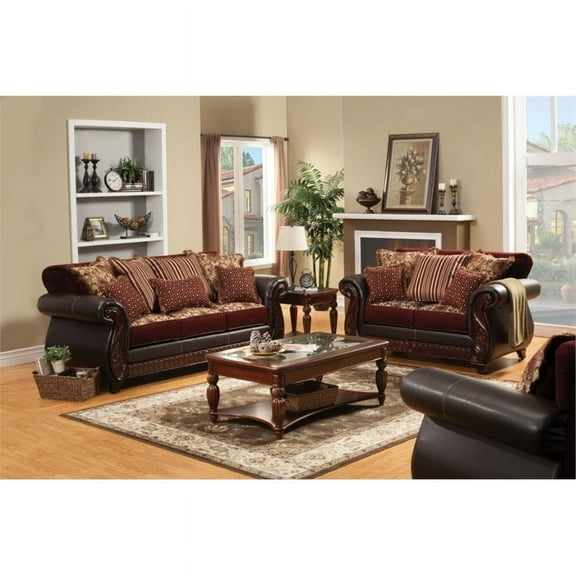 Bowery Hill 2 Piece Sofa Set in Burgundy