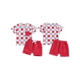 thumbnail image 2 of vera natura Boys 4th of July Shorts Sets Short Sleeve Letter Flag/Star Checkerboard Print Tops Drawstring Shorts Sets, 2 of 8