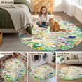 thumbnail image 6 of Country Floral Round Area&nbsp;Rug 6ft Watercolor Rustic Colorful Wild Flowers Linen Texture Non-Slip&nbsp;Washable Circle Rugs Soft Felt Indoor Floor Mat for Bedroom Kitchen Living Room Bathroom, 6 of 9