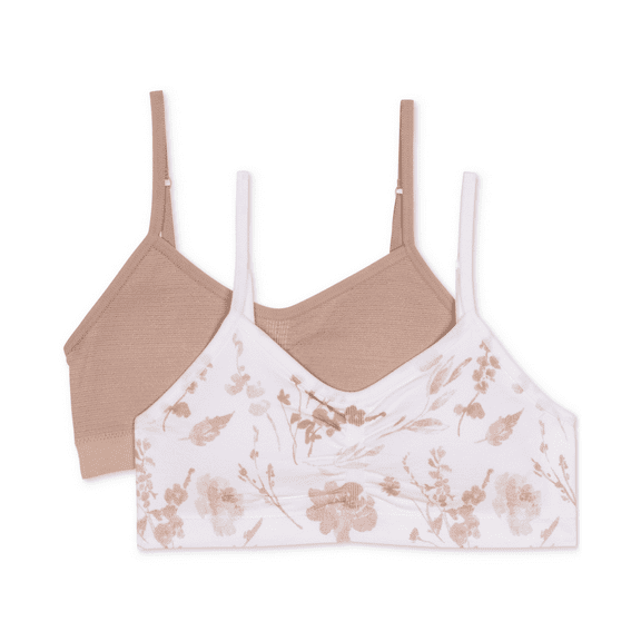 Maidenform ALMOND LURX Big Girls 2-Pack Ruched Crop Bras, US X-Large (14/16)