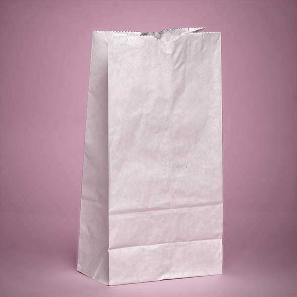 Large 61/8 x 4 x 123/8 inches White Kraft Paper Lunch Grocery Bags, 100 pack