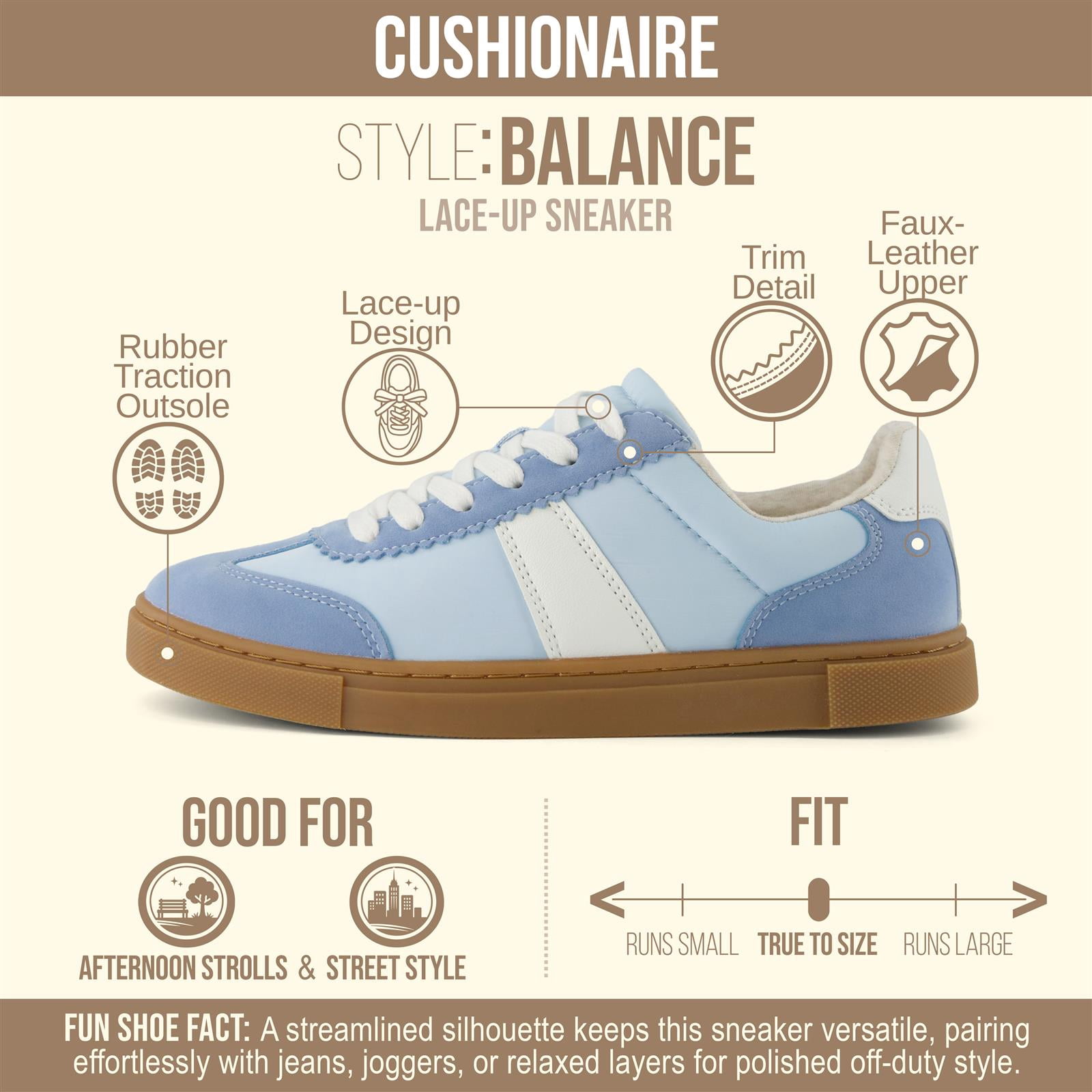Cushionaire Balance Lace Up Women's Sneakers - Casual Tennis Shoes for Women with Memory Foam and Slip Resistant Outsole