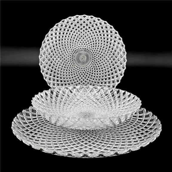 Red Pomegranate Collection R1255-2 Pavo Gilded Glass Dinnerware Set, Silver - Set of 12