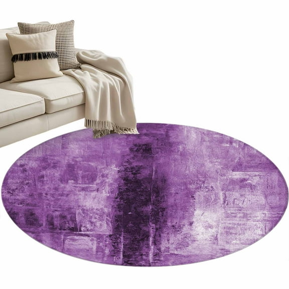Purple Round Area Rug 4 FT, Non Slip Indoor Outdoor Rug, Retro Oil Painting Modern Abstract Art Aesthetics Washable Soft Circular Carpet Non-Shedding Floor Mat for Coffee Table Nursery Foyer Balcony