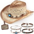 thumbnail image 1 of Sombrero vaquero MONGKIRIN Straw Western Cowgirl, tamaño 55-58 cm, color beige, 1 of 6