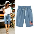 thumbnail image 2 of Women's Bermuda Shorts Linen Cotton Jersey Shorts, Long Shorts for Women Knee Length Lounge Athletic Drawstring Elastic Waist Shorts, 2 of 3