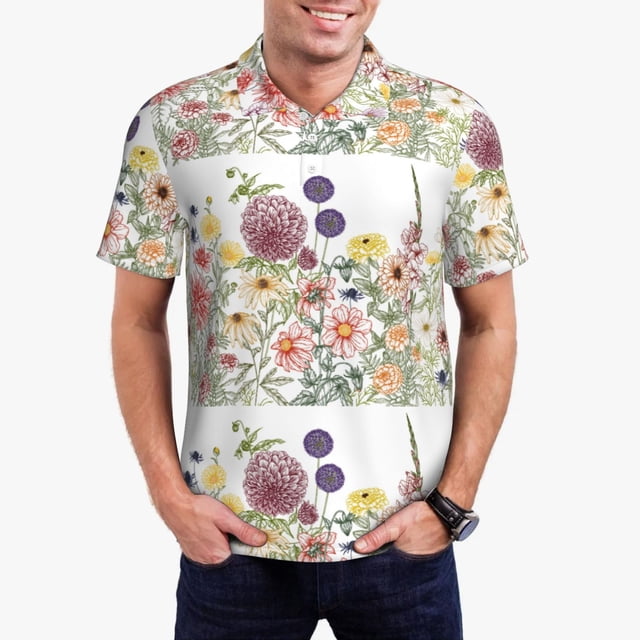 Fotbe Autumn Garden Camiseta Polo de Golf para Hombre con Estampado – Camisa Deportiva Transpirable con Cuello Abotonado-X-Large
