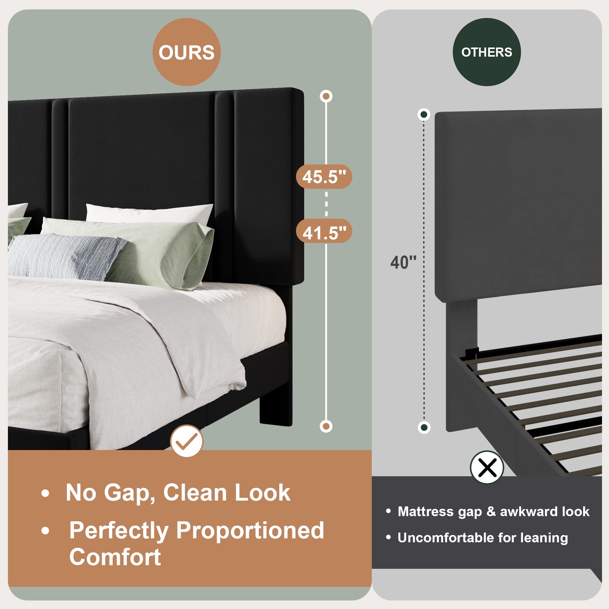 Amolife King Bed Frame, Platform Bed with Upholstered Velvet Adjustable Headboard, Wooden Slats, Easy Assembly, Black