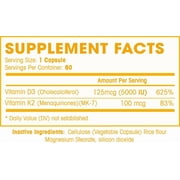 Vitamin K2 (mk7) with D3 Supplement for Best Absorption - 2-in-1 Support for Heart Health and Strong Bones | Vitamin D & K Complex | D3 5000 IU + K2 100 mcg | GMO & Gluten Free - 60 Capsules