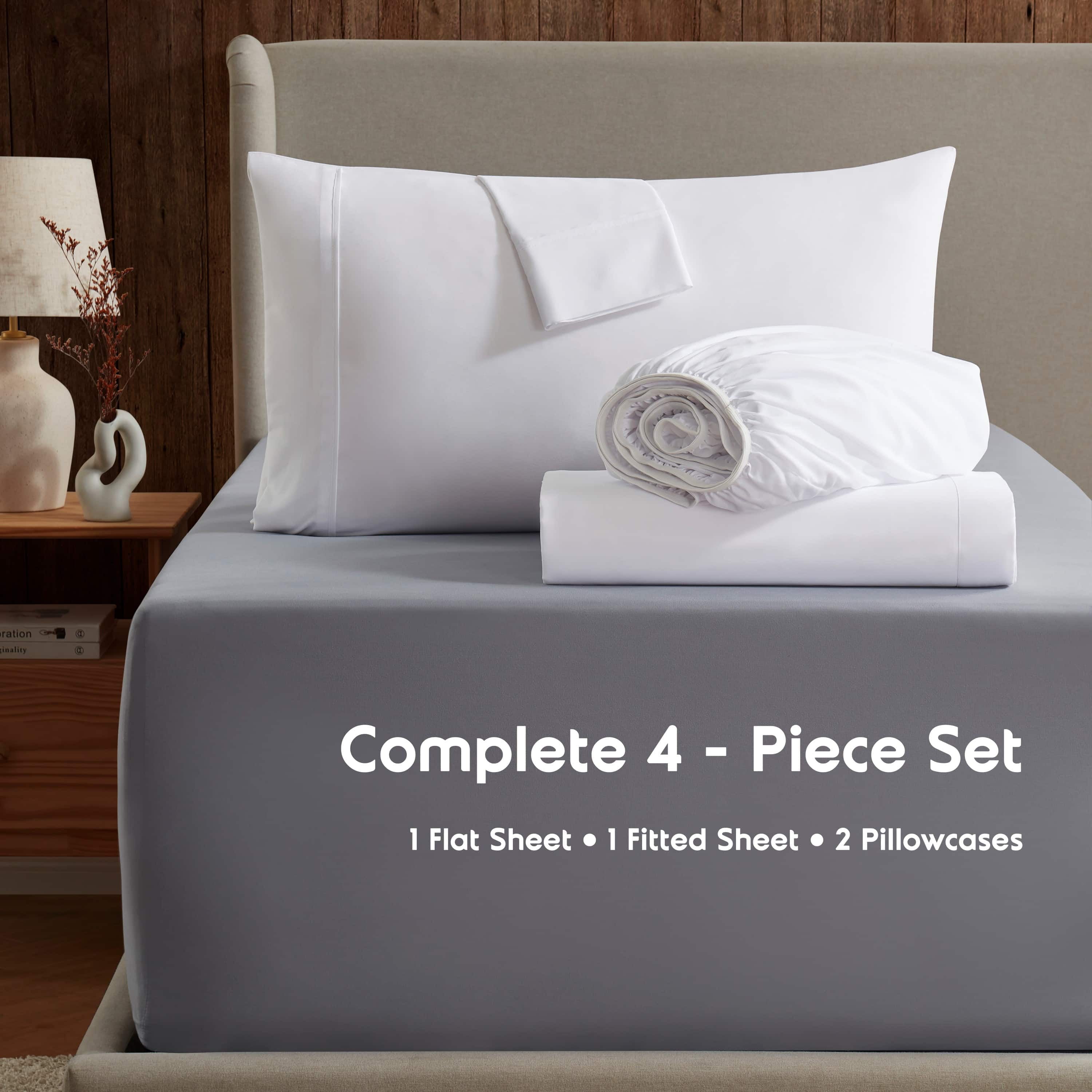 LammaLoe Extra Deep Pocket California King Sheets Set, 4 Piece, Fits 18"-24" Mattress, Breathable & Extra Soft Bed Sheets, White