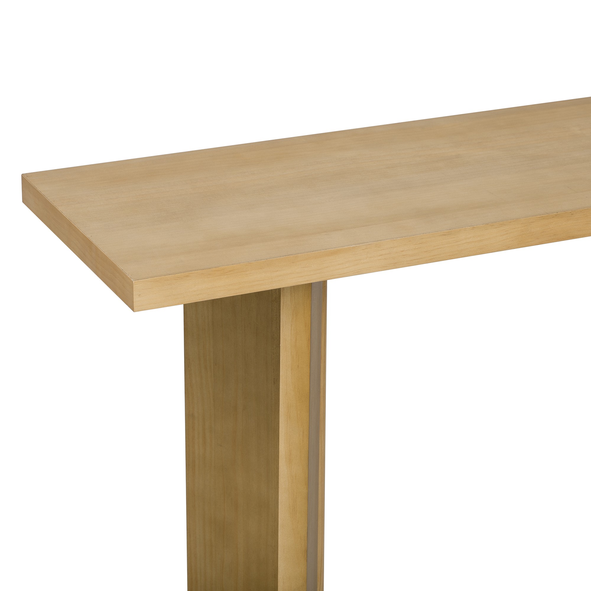 63" Console Table with Pine Veneer and Geometric Legs,Wooden Sofa Table Entryway Table for Living Room,Entryway,Dining Room,Natural