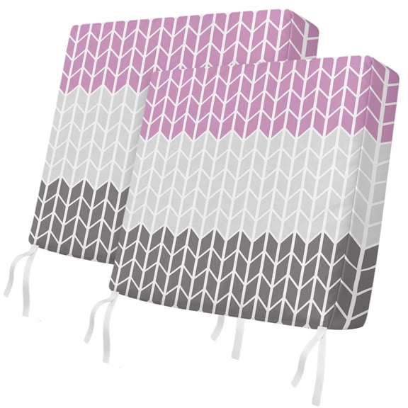 Outdoor Patio Cushion Covers 2 Pack Herringbone Pattern Chair Pads Slipcovers with Ties & Zipper Waterproof Seat Cover Vintage Pink Ombre Grey Seat Cushion Covers for Outdoor Couch Sofa 24x24 Inch