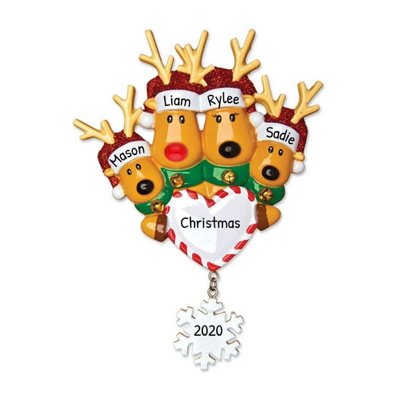 Ornaments by Elves Personalized Family of 4 Reindeer Christmas Ornament 2024 Animal Themed Decor