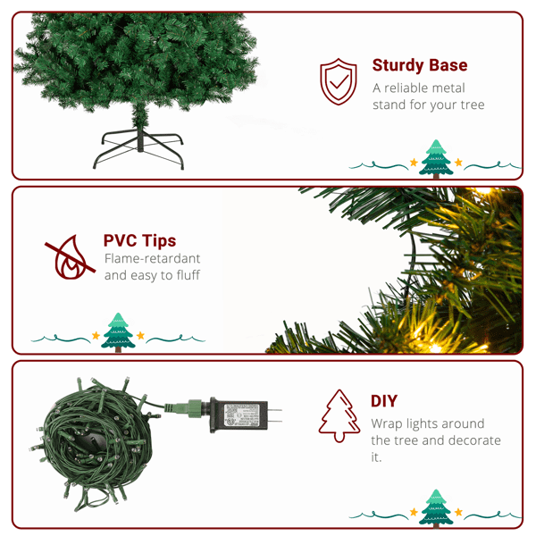 Alvantor 6 ft Artificial Christmas Tree with 1,050 PVC Branch Tips, 150 Warm White LED Lights and Remote, Green