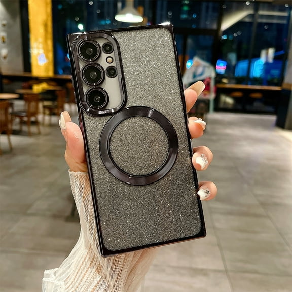 Mantto Case for Samsung Galaxy S24 Ultra, [Compatible with MagSafe] Luxury Plating Clear Bling Glitter Gradient Cover for Women Girls Soft TPU Anti-Scratch Shockproof Slim Phone Case,Black