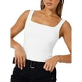 thumbnail image 2 of Womens Square Neck Fitted Tank Tops Double Layer Seamless Slim Fit Shirts Basic Spring Summer White M, 2 of 9