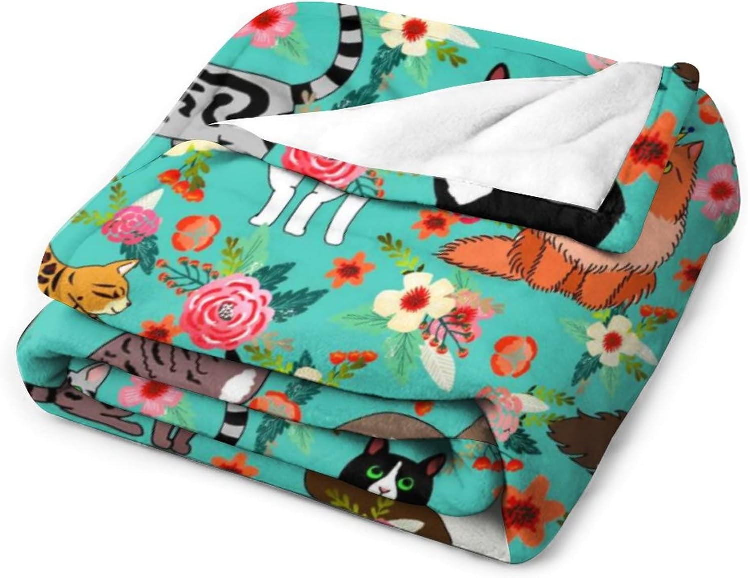 Cute Cat Blanket Kawaii Flannel Throw Blanket for Cat Lovers Kids Adults Gifts All Season 80"x60"