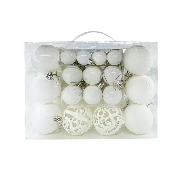 HomeDM Christmas Balls 50Pcs White Shatterproof Ornaments Balls Assorted Christmas Tree Hanging Pendant for Holiday Wedding Party Home Decor