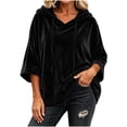 thumbnail image 5 of FAHUOMU Women's Pullover Hoodies Three Quarter Sleeve Drawstring Velour Tops Casual Loose Fit Warm Fall Winter Clothes, 5 of 8