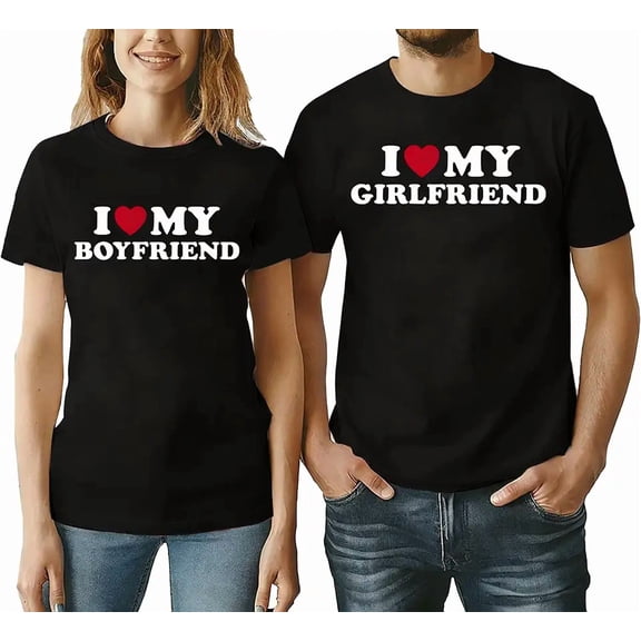 I Love My Boyfriend Girlfriend Matching Graphic Couples Short Sleeve Tee Set