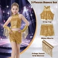 thumbnail image 3 of LOLANTA Girls Sequin Dance Outfit Crop Sequin Top Metallic Shorts with Tassel Arm Sleeves 5-29 Years Recital Costumes, 3 of 8