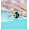 thumbnail image 3 of Oval Teal Sapphire engagement ring blue green sapphire ring diamond moissanite halo ring pave band vintage wedding ring Anniversary ring, 3 of 3