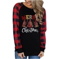 thumbnail image 4 of Tbopshirt Womens Hoodless Sweatshirts,Plus Size Essential Crewneck Sweatshirts Long Sleeve Plaid Christmas Print Splicing Round Neck Pullover T-Shirt Tops, 4 of 9