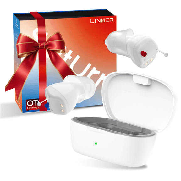 LINNER Saturn OTC Rechargeable CIC Hearing Aids for Seniors, Completely-in-Canal, White