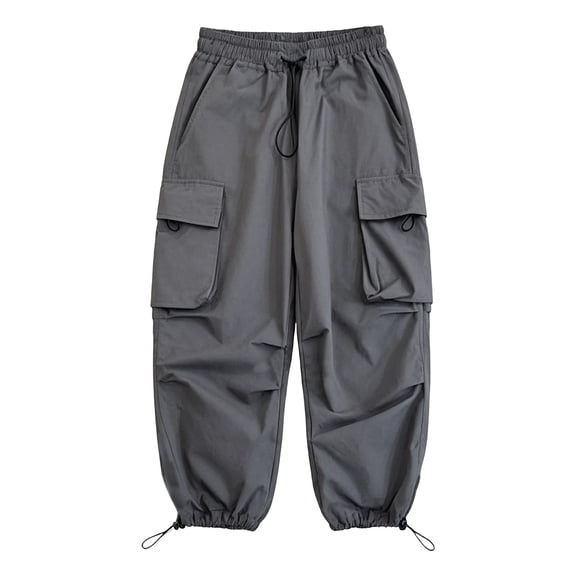 LIaqionyy Boys Girls Cargo Pants Wide Leg Baggy Drawstring Elastic Waist Pant Kids Streetwear Joggers with Pockets