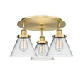 thumbnail image 2 of Innovations Lighting  Cone - 3 Light 20" Flush Mount Clear/Brushed Brass, 2 of 5