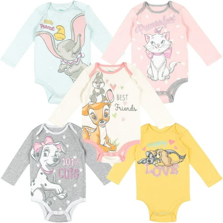 

Disney Classics Thumper Marie Bambi Newborn Baby Girls 5 Pack Bodysuits 101 Dalmatians Newborn