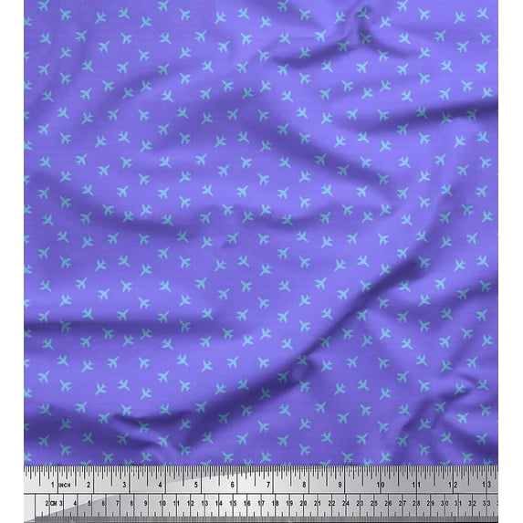 Soimoi Poly Georgette Fabric Airplane Shirting Printed Fabric 1 Yard 42 Inch Wide