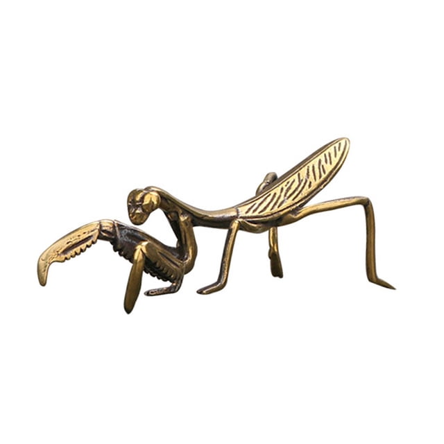 MesaSe Three-dimensional Mantis Figurine Excellent Workmanship Brass Tea Pet Mantis Miniature Ornament for Backyard