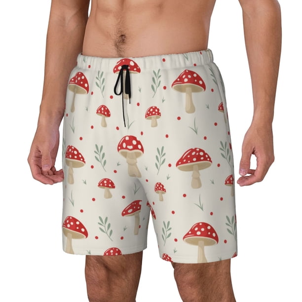 Fotbe Mushroom Traje de Baño para Hombre – Shorts de Natación de Secado Rápido con Forro y Bolsillos-X-Large