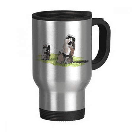 

Moai Statues In Easter Island Travel Mug Flip Lid Stainless Steel Cup Car Tumbler Thermos
