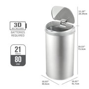 Ninestars 21 Gallons Smart Opening Kitchen Trash Can with Lid, Motion Sensor Trash Bin, 80 Liter XL Stainless Steel Garbage Bin Automaticlly Opening (21 Gallon Sliver D Shape) (21