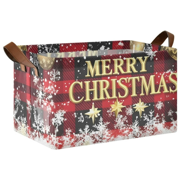 Ryvnso Snowflake Checkered Christmas Storage Bins Large Basket Foldable Cube Toys Organizer with Handles 1 PC