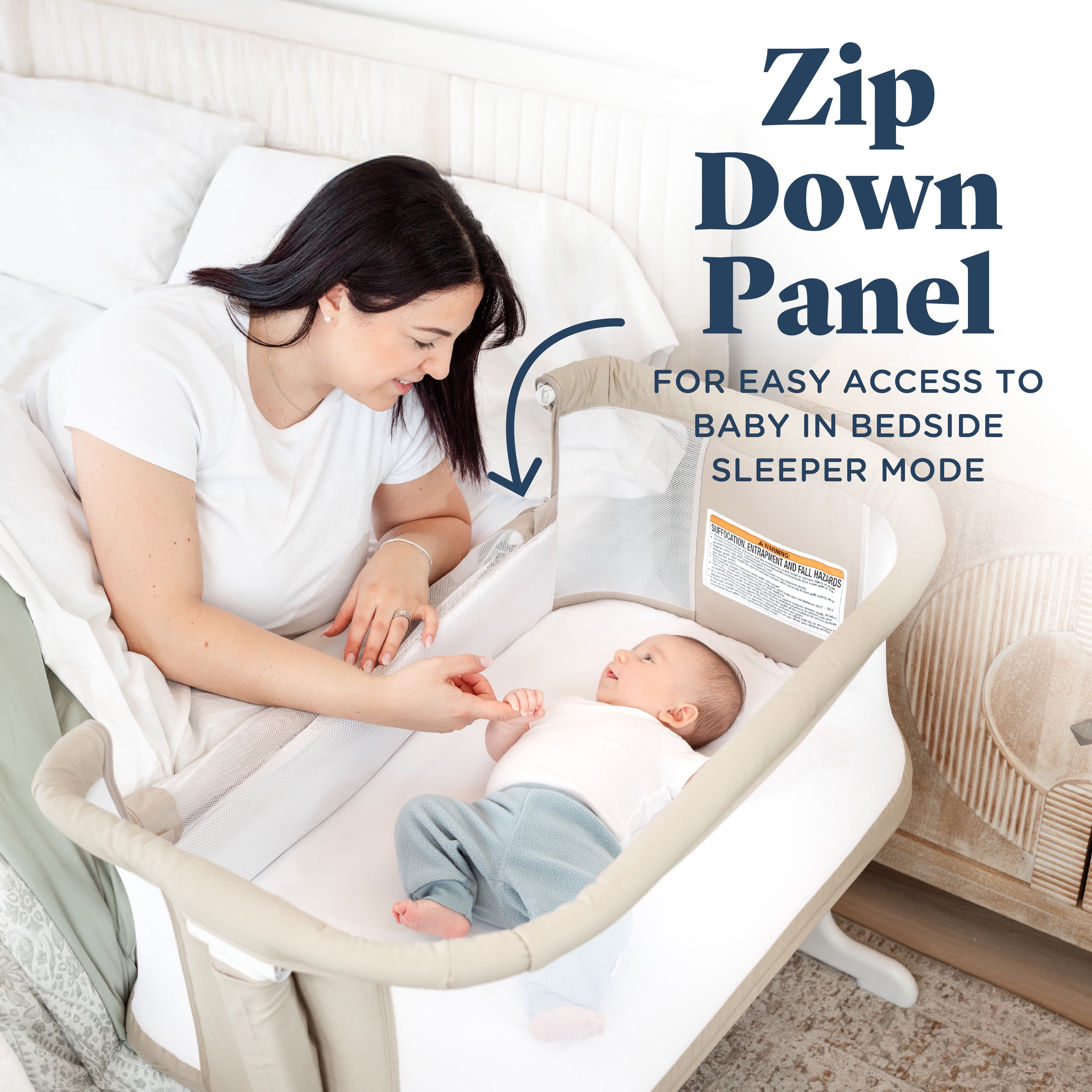 Beside Me Dreamer Organic Bassinet & Bedside Sleeper, Adjustable, Breathable & Portable, Organic Sesame