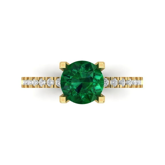 1.71 ct Round Cut Simulated Emerald Solitaire with Accents Engagement Ring for Women in 14K Yellow Gold