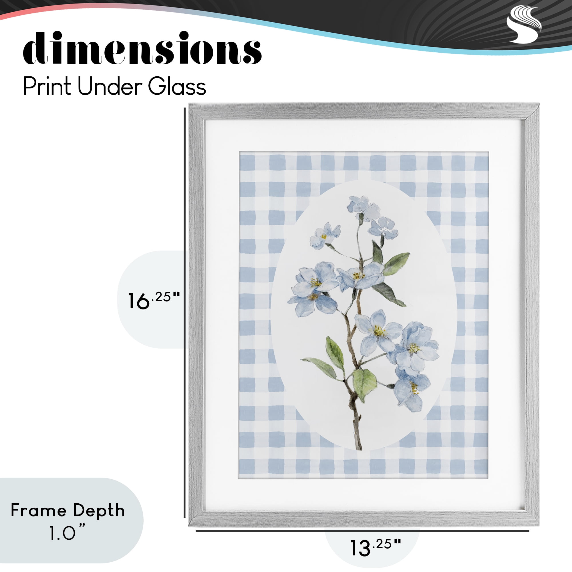 Stupell Industries Blooms on Blue Checkers Gray Framed Print Under Glass, design by Lanie Loreth