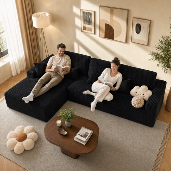 Hommidika 106" Boneless Couch for Living Room,L-Shaped Cloud Modular Sectional Sofa with Deep Seat No Assembly Required(Dark Gray,Right Facing Chaise)