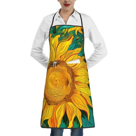 

Gaeub Vibrant Sunflower Painting Kitchen Cooking Aprons Adjustable Bib Apron Waterdrop and Oil Resistant Kitchen Chef Apron for Women Men
