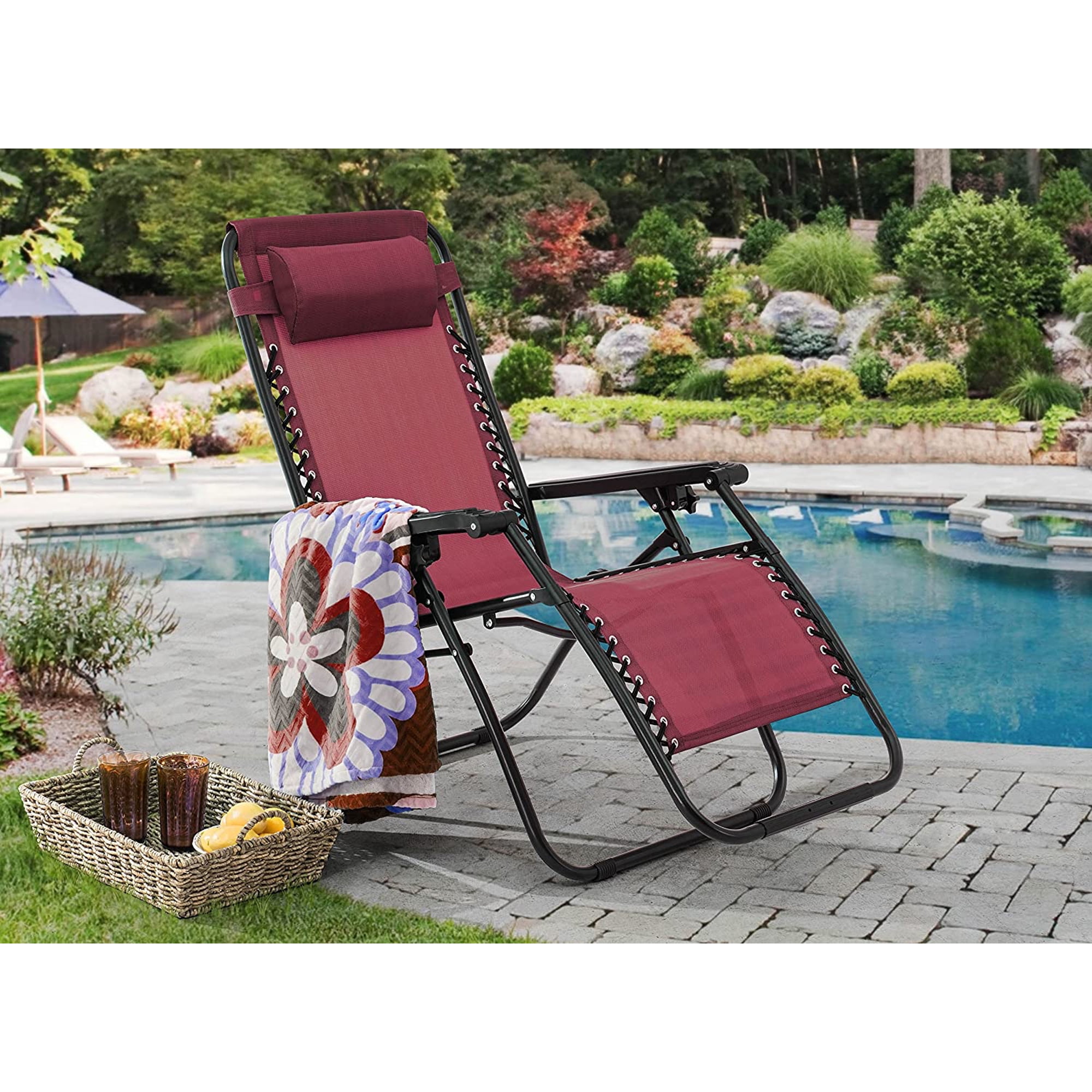 Sunjoy Modern Zero Gravity Foldable Outdoor Lounge Patio Chair Burgundy