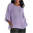 thumbnail image 3 of Fanxing Purple Summer Boho Shirts 3/4 Length Sleeve Womens Tops, 3 of 6