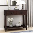 thumbnail image 2 of Traditional Daisy Series Console Table with Double Drawers ,Retro Console Table with Bottom Shelf, for Living Room, Espresso, 2 of 9