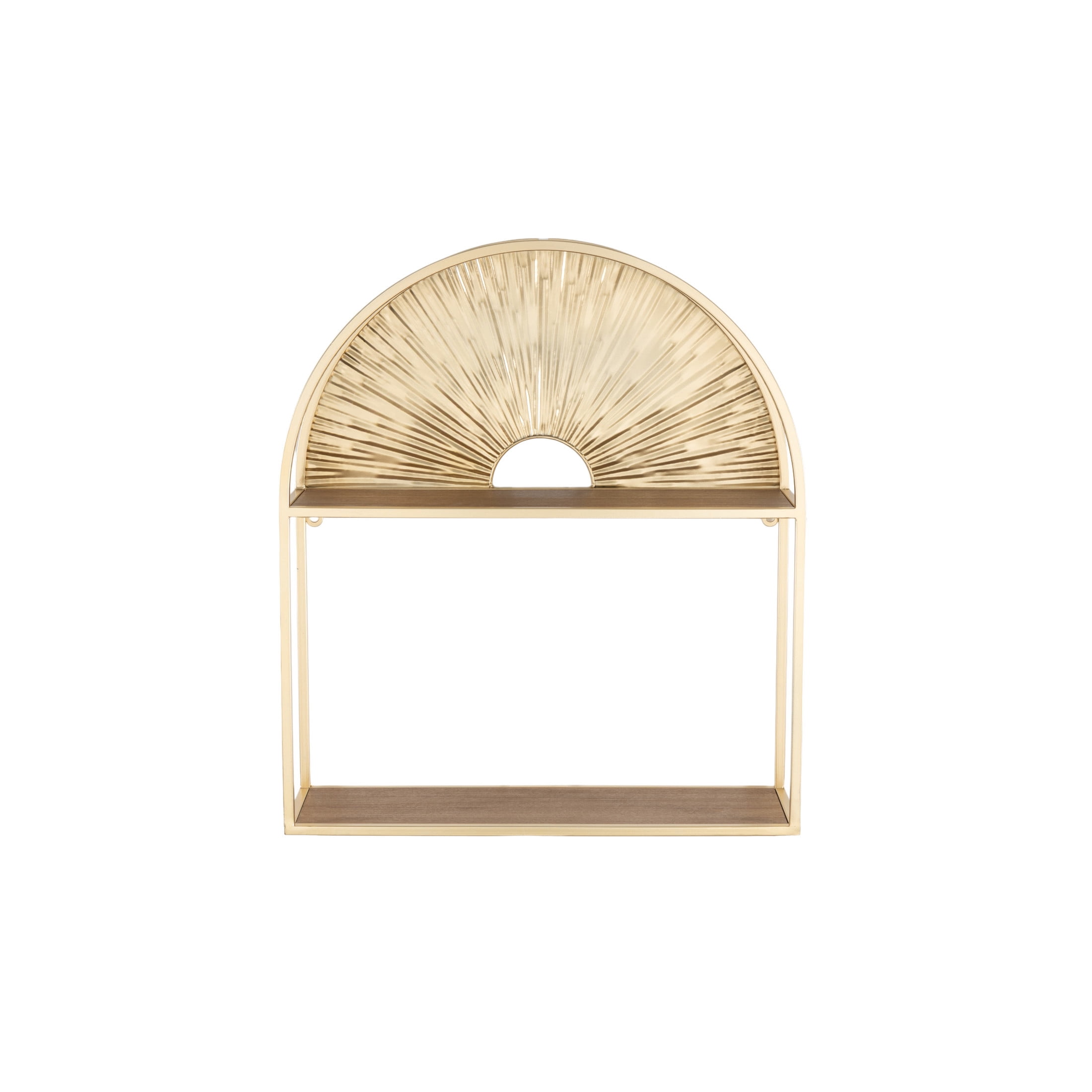 DecMode 20" x 6" 2-Tier Gold Sunburst Wall Shelf with Half-Moon Cutout