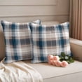 thumbnail image 3 of Pack of 2 Outdoor Pillow Covers,Waterproof Blue Brown Plaid Throw Pillow Covers,Modern Abstract Striped Gingham Checked Decorative Pillowcases Cushion Covers Couch Pillow Sham Protector 20x20 Inch, 3 of 8